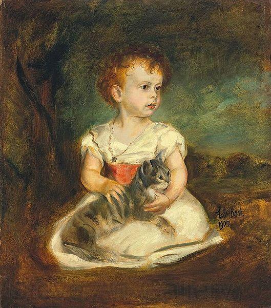 Franz von Lenbach Portrait of a little girl with cat France oil painting art
